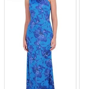 Blue Floral One-Shoulder Dress